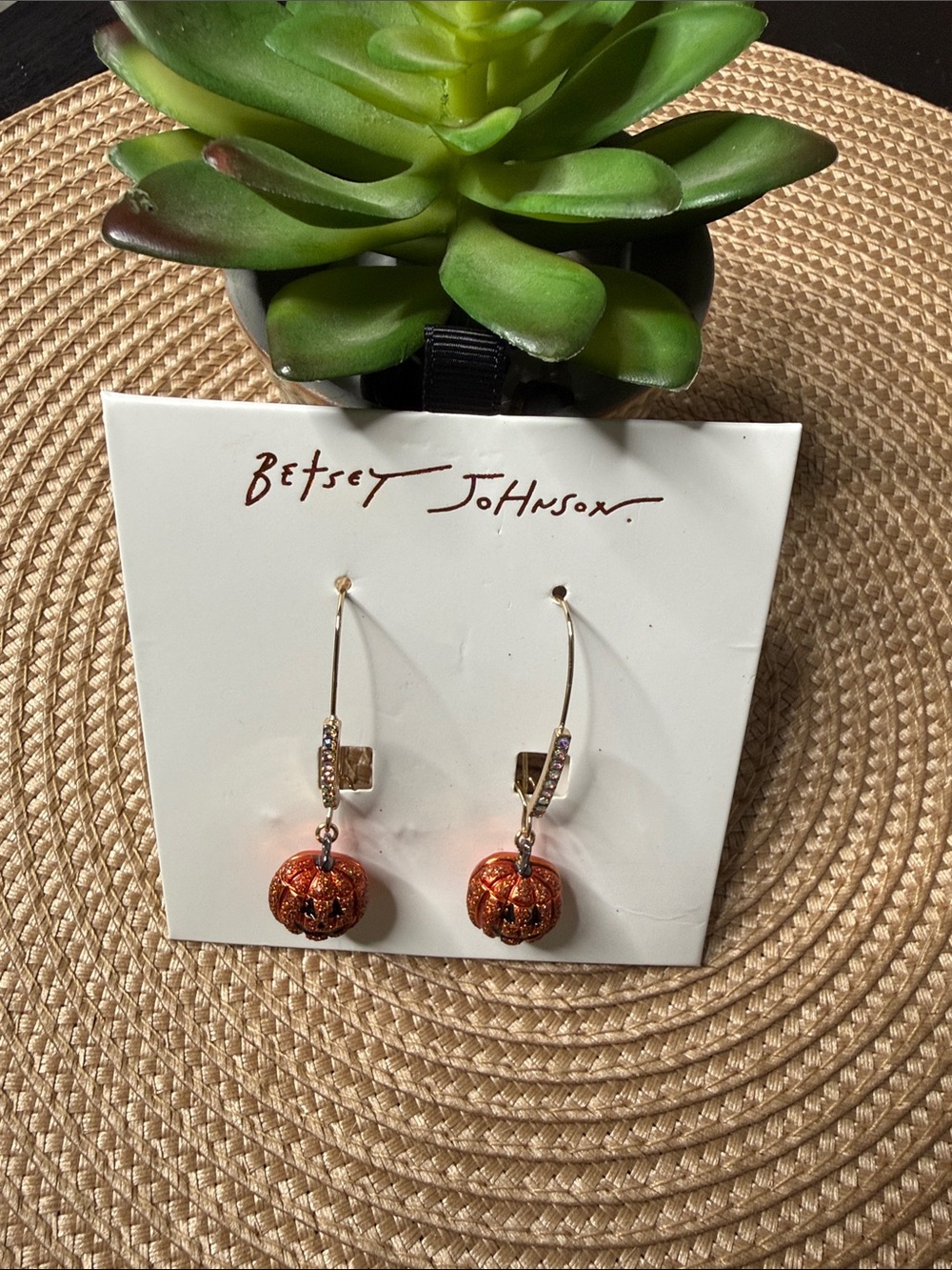 BETSEY Johnson 🎃 Jack of lantern Pumpkin Halloween Drop Earrings NWOT